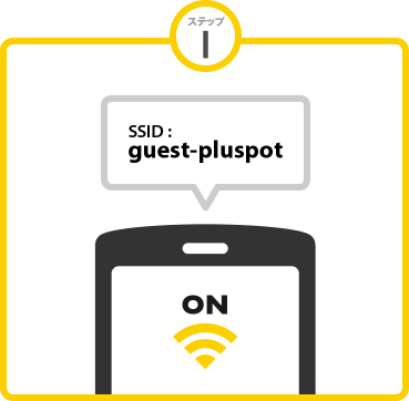 ステップ1 SSID:guest-pluspotを選択 ステップ1 SSID:guest-pluspotを選択